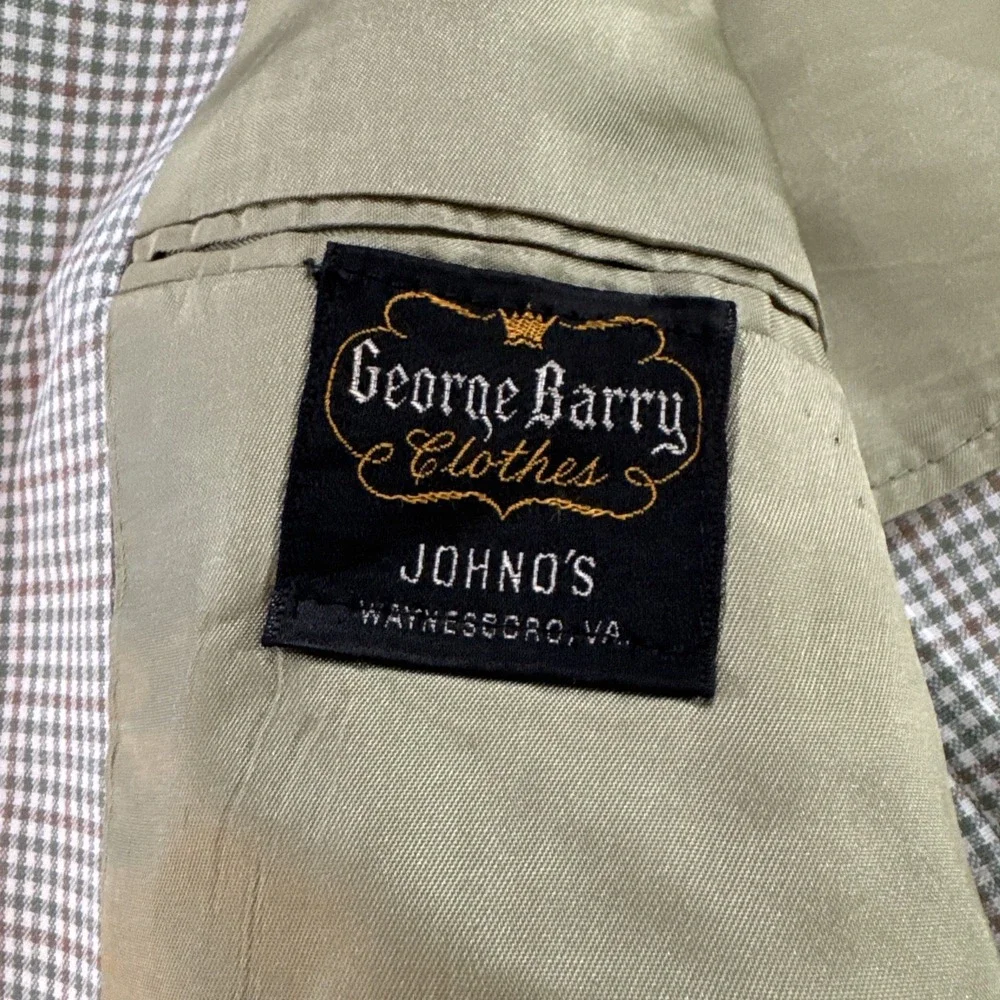 George Barry Green Brown Gingham Plaid USA Made Blazer Jacket Lightweight Sz 44L